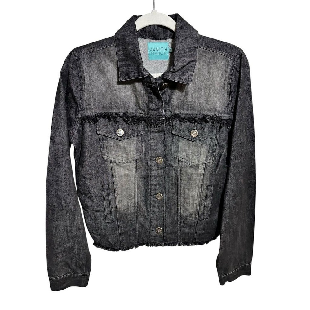Judith March Women's Denim Jacket M Black Southwestern Design Casual‎